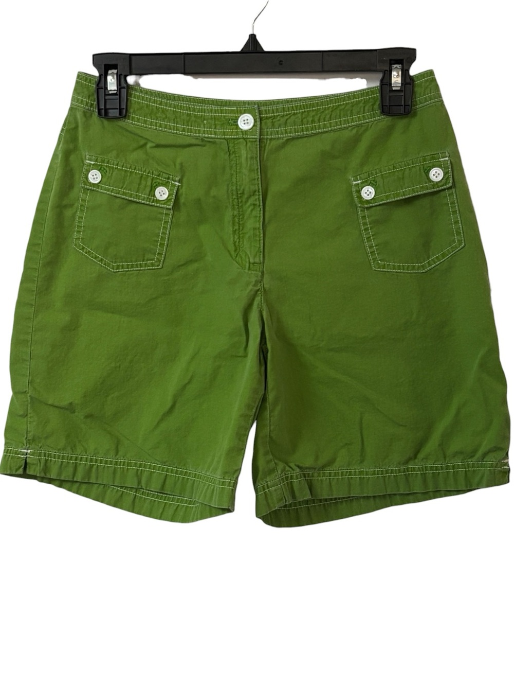 J Jill Cotton Twill Utility Shorts Pea Green Casual Minimalist Safari Sz